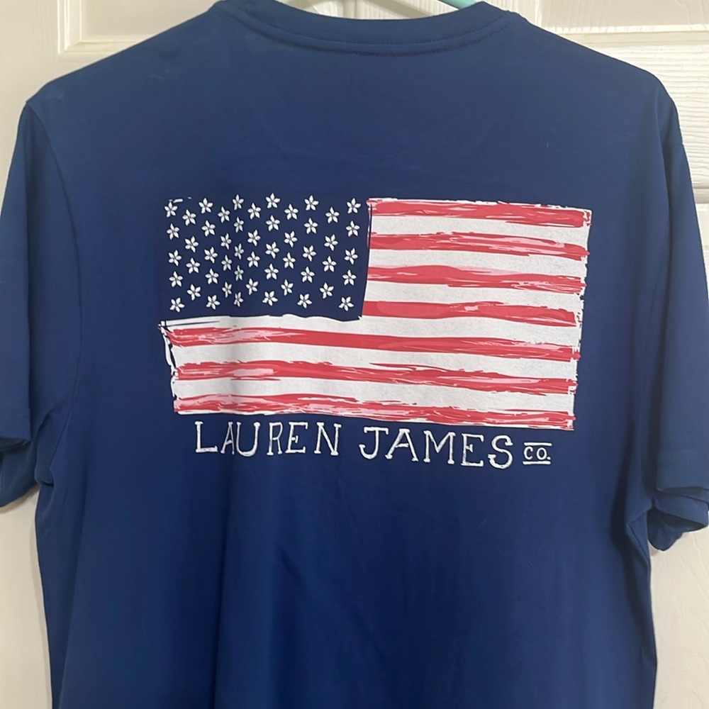 Navy Lauren James T-Shirt with American Flag Grpahic